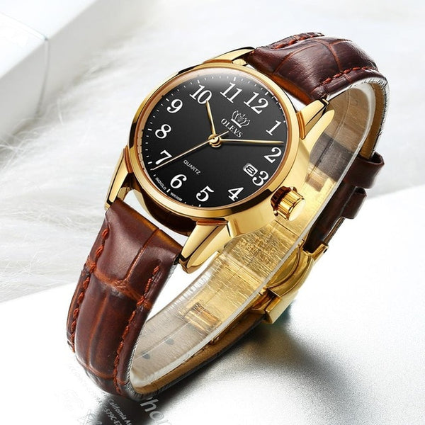 Womens Watches Top Brand Fashion casual Luxury Dress Genuine Brown Leather Waterproof Wristwatch for Lady | Vimost Shop.