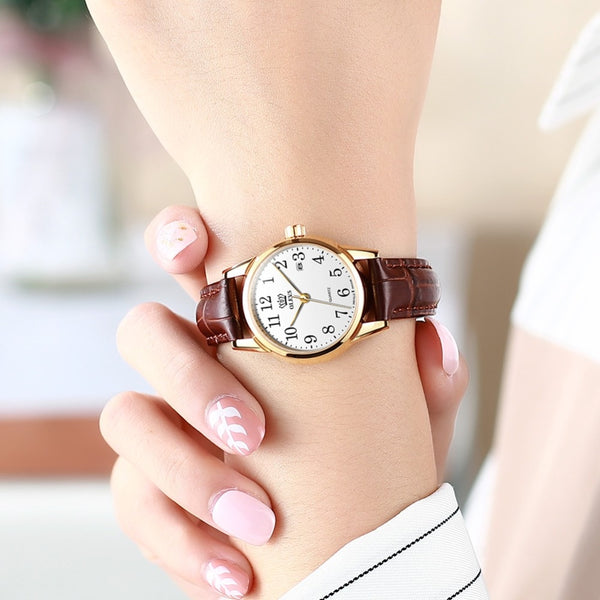 Womens Watches Top Brand Fashion casual Luxury Dress Genuine Brown Leather Waterproof Wristwatch for Lady | Vimost Shop.