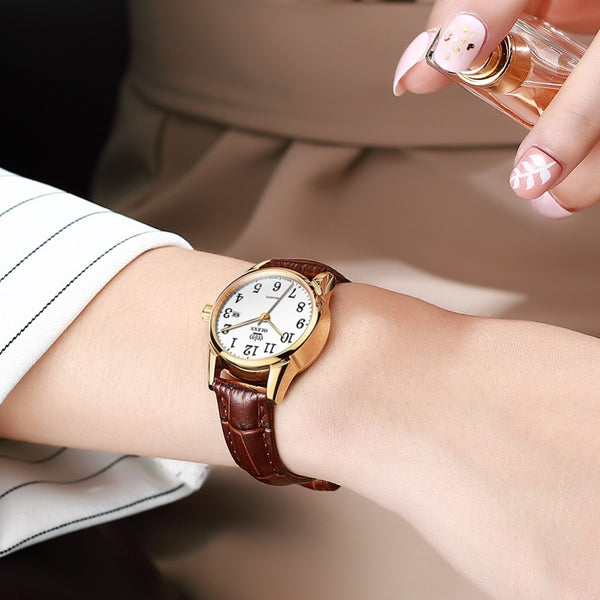 Womens Watches Top Brand Fashion casual Luxury Dress Genuine Brown Leather Waterproof Wristwatch for Lady | Vimost Shop.