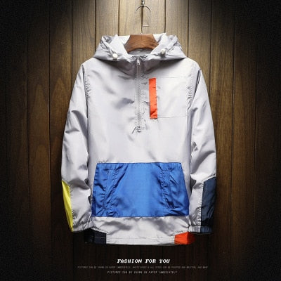 Spring Hip Hop Mens Hooded Windbreaker Jacket Patchwork Vintage Loose Track Hoodie Jacket Coats Streetwear Chaqueta hombre | Vimost Shop.