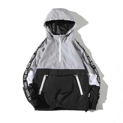 Spring Hip Hop Mens Hooded Windbreaker Jacket Patchwork Vintage Loose Track Hoodie Jacket Coats Streetwear Chaqueta hombre | Vimost Shop.