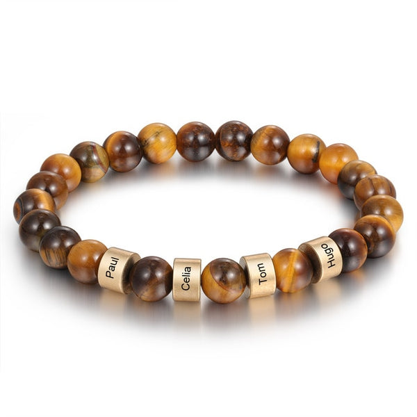 Personalized Name Engraving Men Bracelet Customized Lava Tiger Eye Stone Beads Bracelets Handmade Jewelry Gifts for Boyfriend | Vimost Shop.