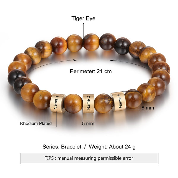 Personalized Name Engraving Men Bracelet Customized Lava Tiger Eye Stone Beads Bracelets Handmade Jewelry Gifts for Boyfriend | Vimost Shop.