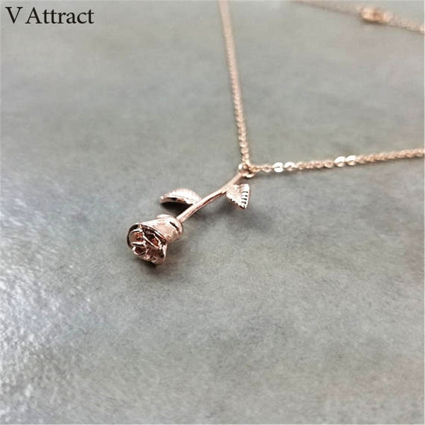 V Attract Collier Femme Stainless Steel Long Chain Collier Pink Rose Flower Statement Necklace Women Jewelry Maxi Choker | Vimost Shop.