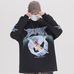 Men Hip Hop T Shirt Streetwear Retro Angel Print Harajuku Tshirt