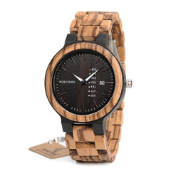 Men Wristwatches Quartz Movement Complete Calendar Wood Watch Week Display relogio masculino in Gift Box | Vimost Shop.