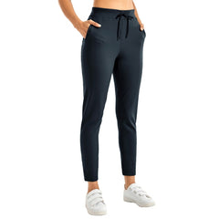 Women's Stretch Casual Pants Drawstring Jogger Travel Lounge Sweatpants with Zipper Pockets