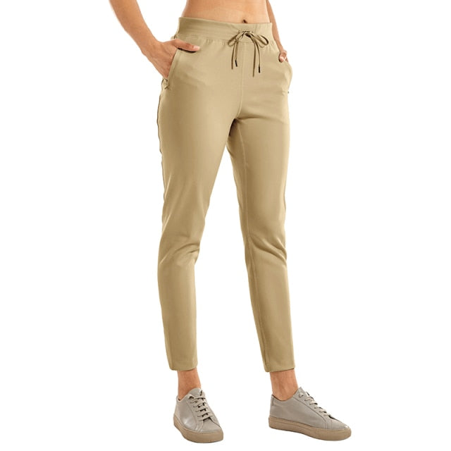 Women's Stretch Casual Pants Drawstring Jogger Travel Lounge Sweatpants with Zipper Pockets