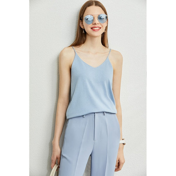 Minimalism Spring Summer Knitted Soft Solid Vest tops Women Causal Vneck sleeveless Camisole Top Women | Vimost Shop.