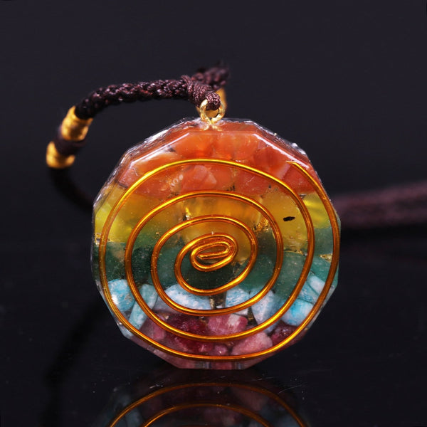 7 Chakra Orgone Pendant Colorful Stone Necklace Energy Healing Crystals Chips Tumbled Stones Mixed Orgonite Resin Necklace | Vimost Shop.