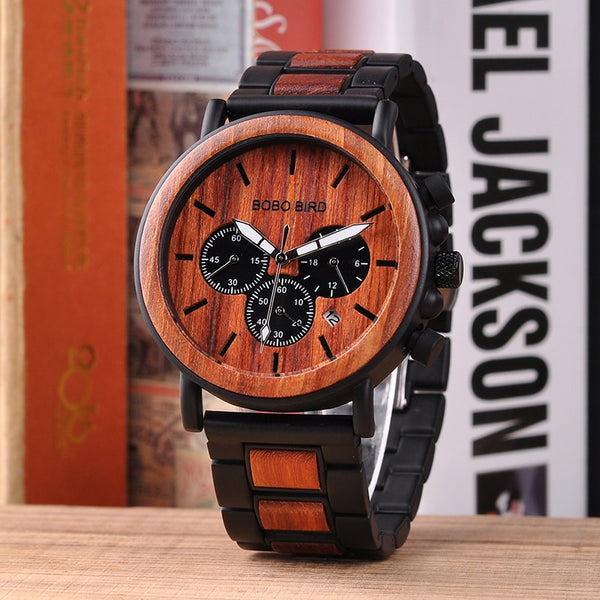 Wood Watch Men Stopwatch Chronograph relojes hombre Show Date Wooden Quartz Wristwatch Male Timepieces In Gift Box | Vimost Shop.