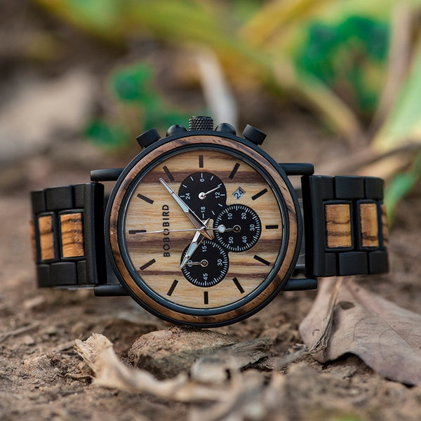 Wood Watch Men Stopwatch Chronograph relojes hombre Show Date Wooden Quartz Wristwatch Male Timepieces In Gift Box | Vimost Shop.