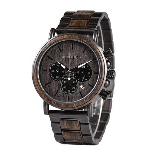 Wood Watch Men Stopwatch Chronograph relojes hombre Show Date Wooden Quartz Wristwatch Male Timepieces In Gift Box | Vimost Shop.