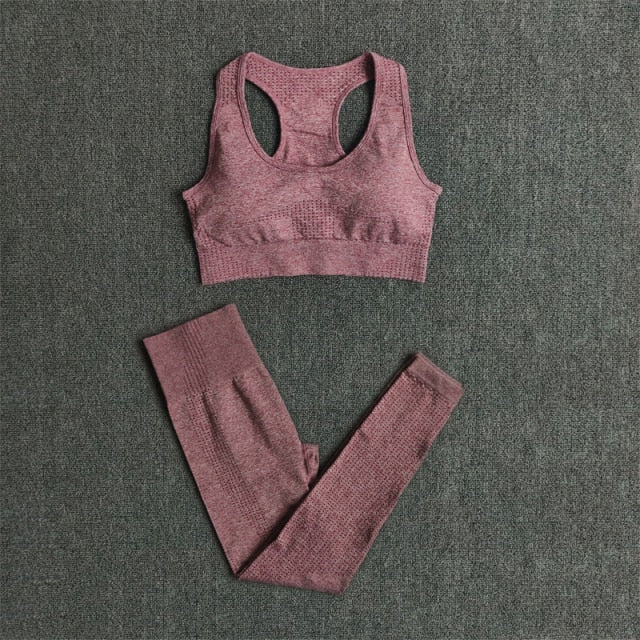 Women Seamless Yoga Set Fitness Sports Suits Gym Clothing Long Sleeve Crop Top Shirts High Waist Running Leggings Workout Pants