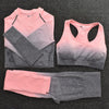 Ombre Women Yoga Set Seamless Leggings Long Sleeve Crop Top Sports Bra Running Pants Gym Clothing Fitness Workout Sports Suit
