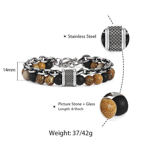 Natural Map Stone Men's Beaded Bracelet for women Stainless Steel Bracelets Male Jewelry Tiger eye 8 9 10 inch | Vimost Shop.