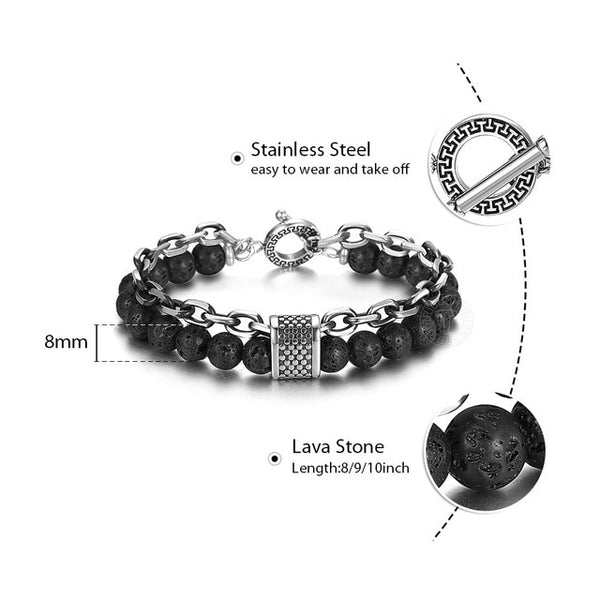 Natural Map Stone Men's Beaded Bracelet for women Stainless Steel Bracelets Male Jewelry Tiger eye 8 9 10 inch | Vimost Shop.