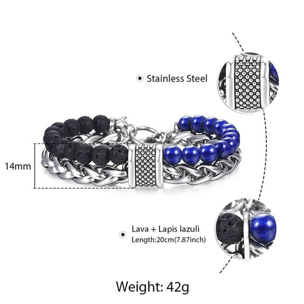 Natural Map Stone Men's Beaded Bracelet for women Stainless Steel Bracelets Male Jewelry Tiger eye 8 9 10 inch | Vimost Shop.