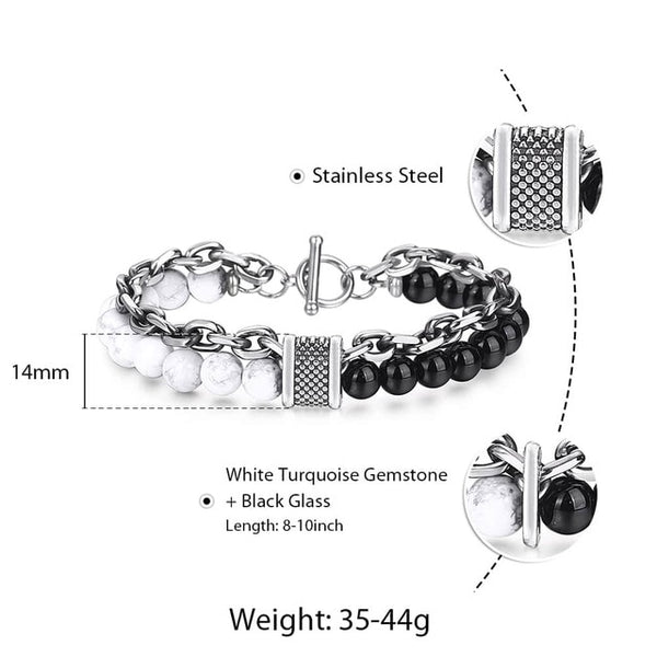 Natural Map Stone Men's Beaded Bracelet for women Stainless Steel Bracelets Male Jewelry Tiger eye 8 9 10 inch | Vimost Shop.