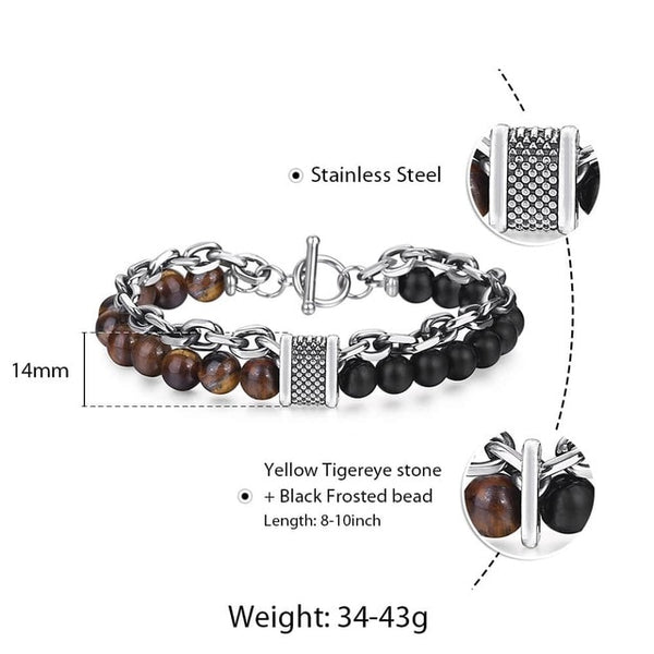 Natural Map Stone Men's Beaded Bracelet for women Stainless Steel Bracelets Male Jewelry Tiger eye 8 9 10 inch | Vimost Shop.