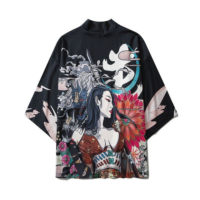 Japanese Style Cat Samurai Kimono Streetwear Men Women Cardigan Japan Harajuku Anime Robe Anime Clothes | Vimost Shop.