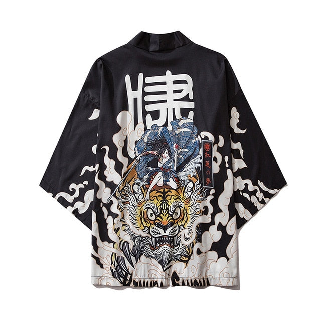 Japanese Style Cat Samurai Kimono Streetwear Men Women Cardigan Japan Harajuku Anime Robe Anime Clothes | Vimost Shop.