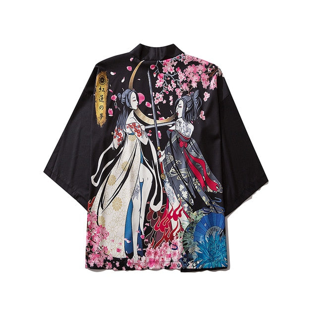 Japanese Style Cat Samurai Kimono Streetwear Men Women Cardigan Japan Harajuku Anime Robe Anime Clothes | Vimost Shop.