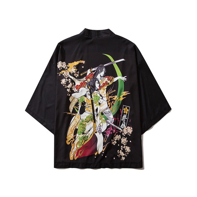 Japanese Style Cat Samurai Kimono Streetwear Men Women Cardigan Japan Harajuku Anime Robe Anime Clothes | Vimost Shop.