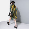 Lapel Three-quarter Sleeve Green Shing Perspective Loose Big Size Shirt Women Blouse \ | Vimost Shop.