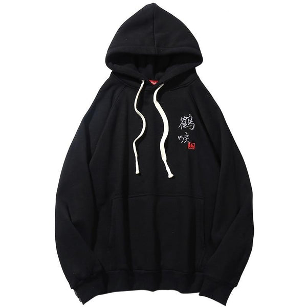 Men Hip Hop Streetwear Hoodie Harajuku Embroidery Crane Kanji | Vimost Shop.