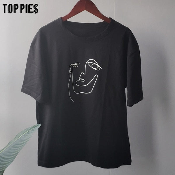 Summer t-shirts character printing tops tees solid color white t-shirts women drinking girls tops | Vimost Shop.