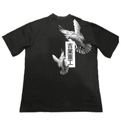 Japanese Harajuku T Shirts Men/Women SS Peace Dove Print Hip Hop Streetwear Oversize Short Sleeve Shirtrs