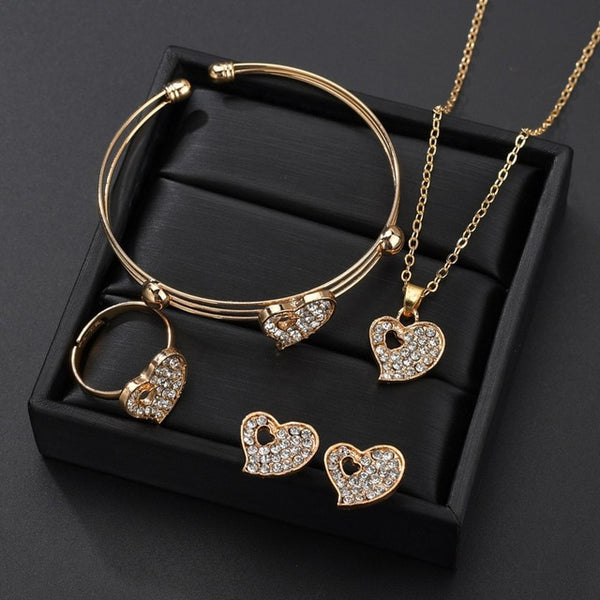 5 Pieces / Set Heart Gold Color Crystal Party Engagement Anniversary Wedding Jewelry Set Gifts For Women | Vimost Shop.