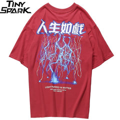 Men Hip Hop T Shirt Lightning Print T-Shirt Streetwear Chinese Letter Tshirt Oversized Harajuku Summer | Vimost Shop.