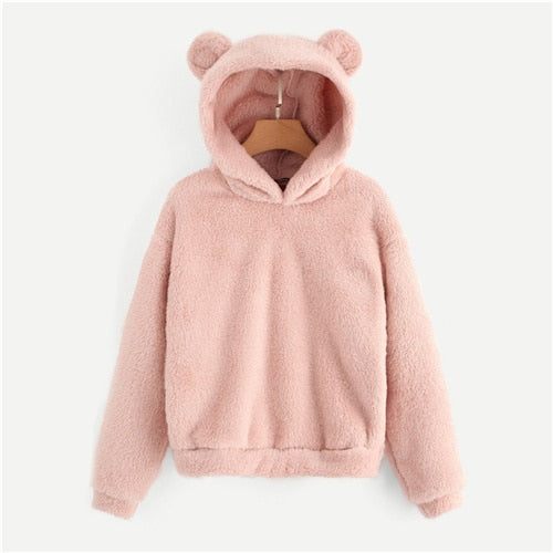 Preppy Lovely With Bears Ears Solid Teddy Hoodie Pullovers Sweatshirt Campus Casual Sweatshirts | Vimost Shop.