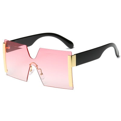 Fashion Oversized Square Rimless Sunglasses Women Brand Designer Flat Top Big Sun Glasses Female One Piece Travel Gafa de sol | Vimost Shop.