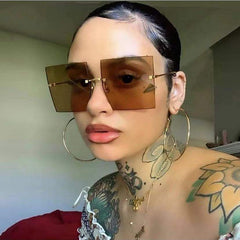 Oversized Rimless Square Sunglasses Women Trendy Fashion Ladies Retro Sun Glasses Sexy Red Brown Tinted Color Lens UV400 | Vimost Shop.