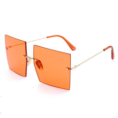 Oversized Rimless Square Sunglasses Women Trendy Fashion Ladies Retro Sun Glasses Sexy Red Brown Tinted Color Lens UV400