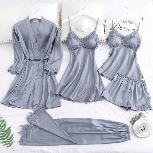 Silk Dressing Gown Lace Summer Robe Sleepwear With Chest Pads | Vimost Shop.