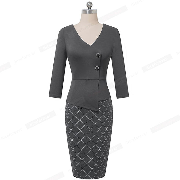 Elegant Patchwork with Button Work Office vestidos Business Formal Bodycon Women Winter Dress | Vimost Shop.