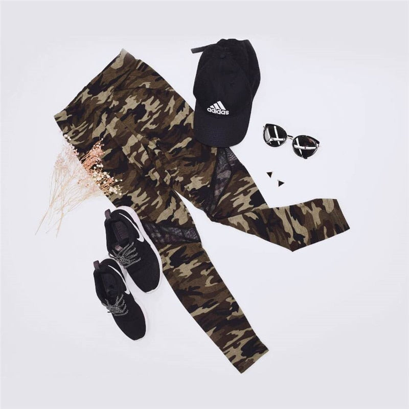 Multicolor Mesh Insert Camo Print Leggings Sporting Patchwork Sheer Crop Pants Women Autumn Athleisure Leggings | Vimost Shop.