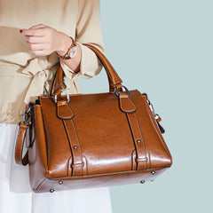 Fashion High Quality Oil Wax Cowhide Women Top Handle Messenger Bags Tote Handbag Genuine Leather Casual Shoulder Crossbody Bag