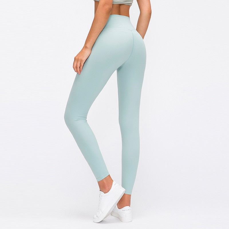 Naked-feel Woman Leggings Fitness Leggings Sports Mid Waist Ankle-Length Pants multiple color Solid High Compression | Vimost Shop.