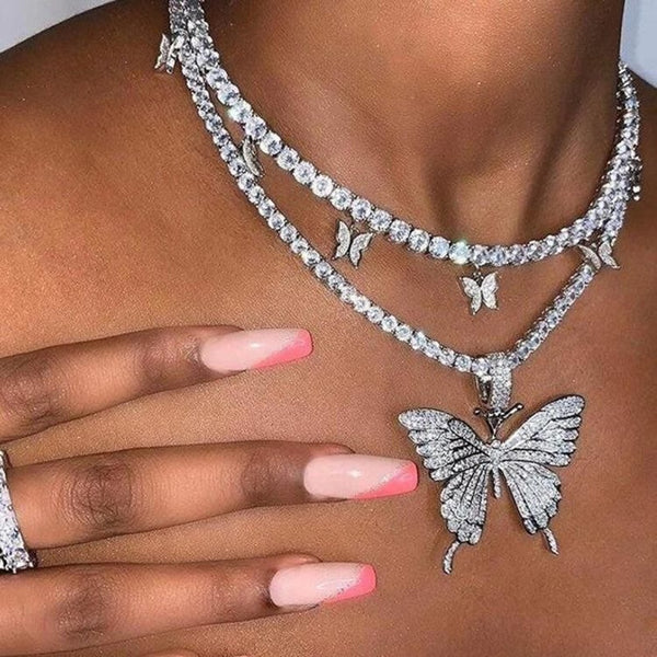 Zircon Butterfly Necklace Tennis Chain Crystal Rhinestone Pendant Necklaces For Women Choker Collares Jewelry | Vimost Shop.