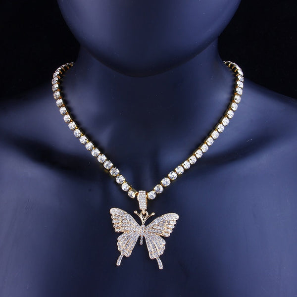 Zircon Butterfly Necklace Tennis Chain Crystal Rhinestone Pendant Necklaces For Women Choker Collares Jewelry | Vimost Shop.