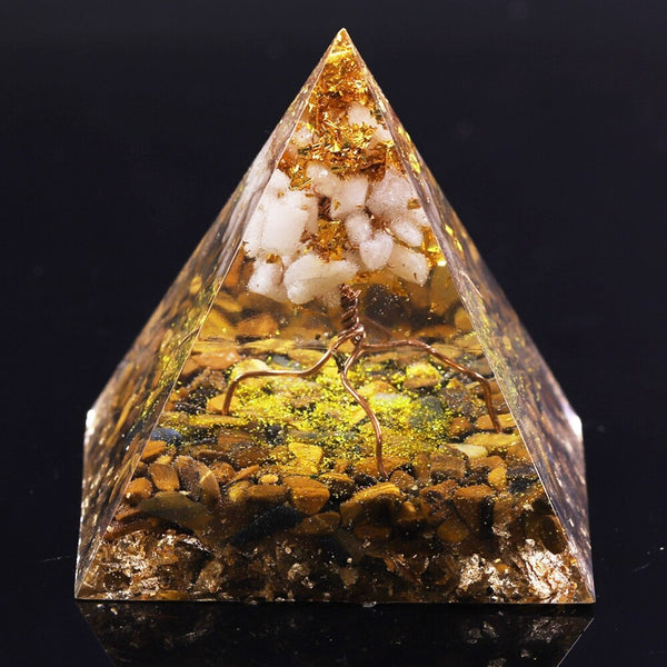 Orgonite Pyramid Tiger Eye Chakra Energy Natural Crystal Repel Evil Spirits Pyramid Decoration Process Resin Gift | Vimost Shop.