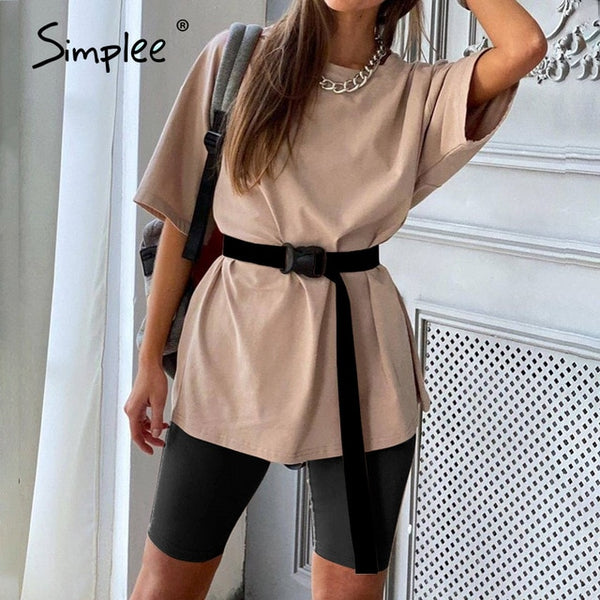 Simplee Casual solid outfits women's two piece suit with belt Home loose | Vimost Shop.