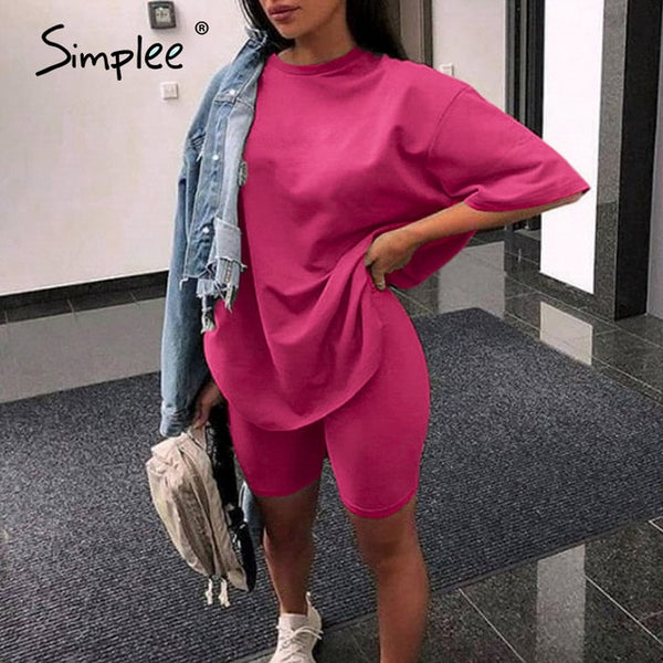 Simplee Casual solid outfits women's two piece suit with belt Home loose | Vimost Shop.