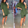 Simplee Casual solid outfits women's two piece suit with belt Home loose | Vimost Shop.