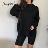 Simplee Casual solid outfits women's two piece suit with belt Home loose | Vimost Shop.